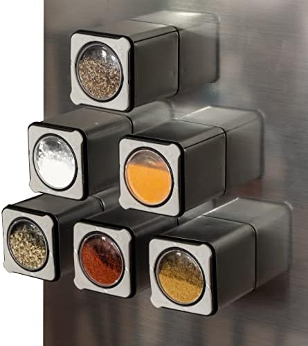 Bixie Magnetic Spice Tin Funks - Home Pack | Retângulo de 6x 4,2 oz de recipientes de aço inoxidável para ervas e especiarias