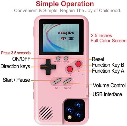 Mecbellor Gameboy Case para iPhone 14, capa de telefone com jogos jogáveis, console de videogame, capa de telefone, rosa
