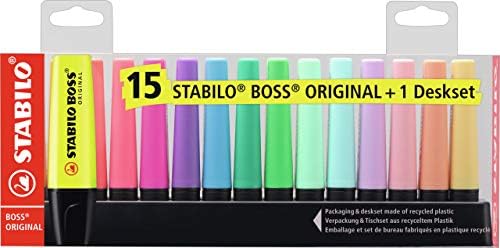 Stabilo Boss Boss Fluorescente e Pastel Highlighters - Deskset de 15 cores variadas