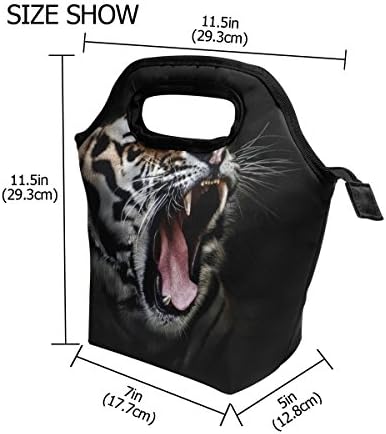 Lancheira de lancheira Vipsk preto e zangado lanche tigre, travessia à prova d'água Piquenique para piquenique de transporte de lanchonete com zíper, preto