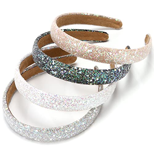 BOMTTY 4 PCS GLITTER BANDS, Bandas de cabelo brilhantes de arco de cabelos de parada de cabeça para meninas e mulheres