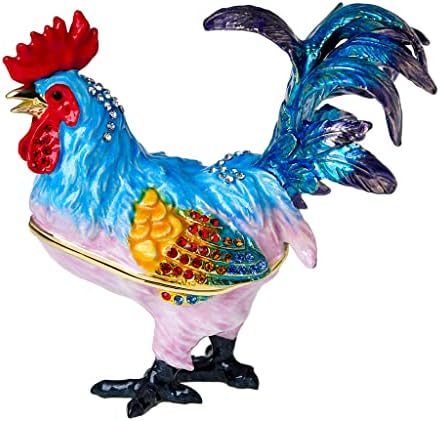 FJ Fengzhijie Caixa de bugigangas Blue rooster Blue FirGurine Golden Jewelned Chicken Home Décor, Gifts