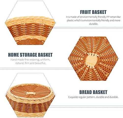 Hemoton Fruit Basket Skur Storage Bread Storage cesta de cesta redonda Rattan de vime Servendo bandeja de cesta de cesta de cesta