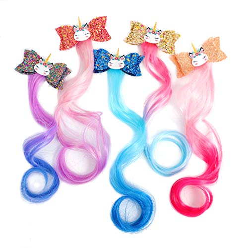Acessórios para cabelos para cabelos de unicórnio de 5 cores para garotas de cabelos com glitter arcos trançados, extensão de cabelo de peruca encaracolada para crianças Princess Dress Up （5pcs)