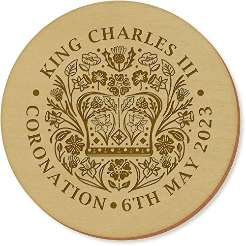 6 x 'Rei Charles Coroar Emblem' 95mm Round Wooden Coasters