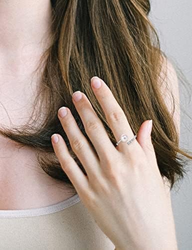 Luckmora Pearl Ring Sterling Silver Rings for Women 925 Ajustável com zirconia cúbica aberta de junho Birthstone anéis para meninas
