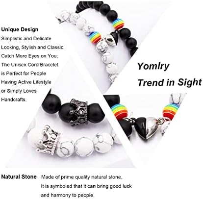 yomlry 2pcs lgbt arco -íris bracelete do orgulho gay para homens mulheres uivadas brancas uu preta mata de pedra natural de coroa de coroa para casal para casal lésbica presente
