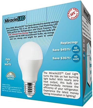 Miraclelado 604724 geladeira de 3 watts e luz de freezer, lâmpada de economia de energia da vida longa, branco frio, 2 pacote, substituindo o velho e quente 40W Incandescent