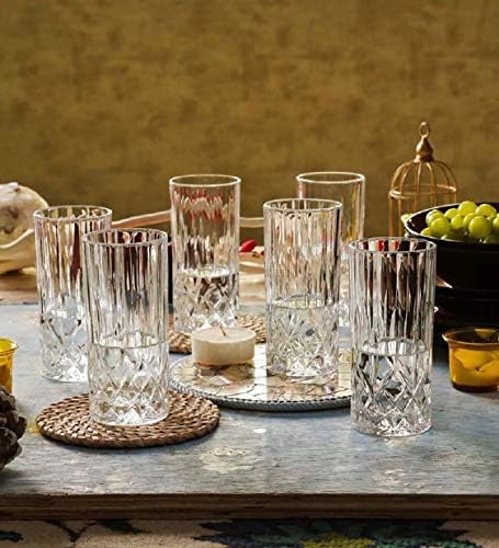 Crystal Highball Copos, copos de vidro bebendo [Conjunto de 6] para água, suco, cerveja, vinho e coquetéis - conjunto de