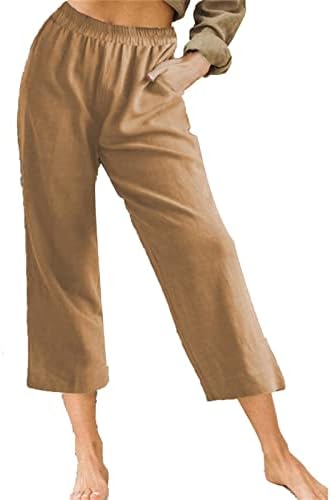 Maiyifu-gj linho feminino capris ioga calça de cintura alta perna larga calça confortável barriga controle pajama calça de moletom com bolsos