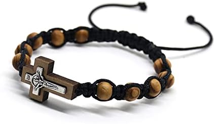 Moda colorida de moda de moda de 10 mm de miçangas de madeira cruzadas para homens para homens fé oração de jóias católicas