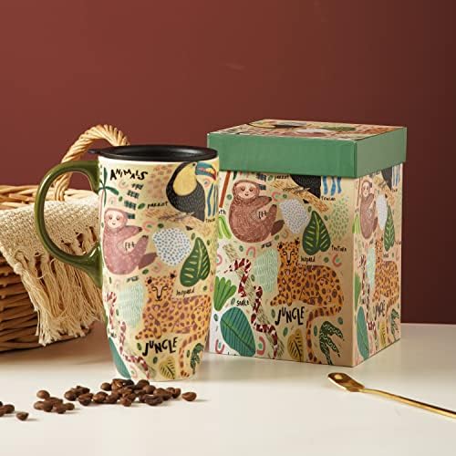 Canecas de cerâmica altas topadern 17 oz. Xícaras de café caneca de tampa selada com caixa de cores, animal