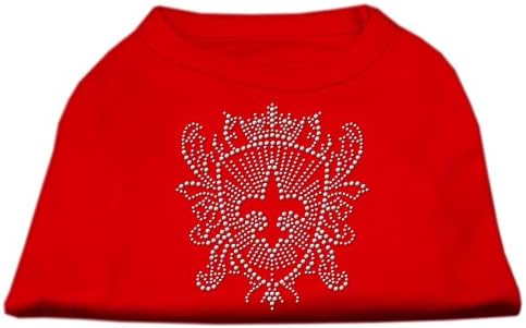 Rhinestone Fleur de Lis Shield Dog Camisa vermelha xl