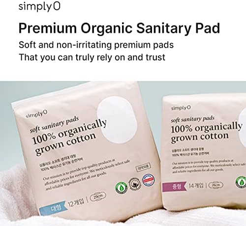 Nudários sanitários de algodão orgânico certificado Simplyo | Almofadas ultra finas com asas, sem perfume, regular/grande