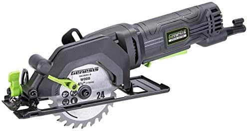 GENESIS GCS445SE 4,0 AMP 4-1/2 SAW circular compacta com lâmina com ponta de carboneto 24T, guia de RIP, adaptador de vácuo e chave de lâmina e GACSB452 4 1/2 60-DETETS Speed ​​Circular Saw Blade