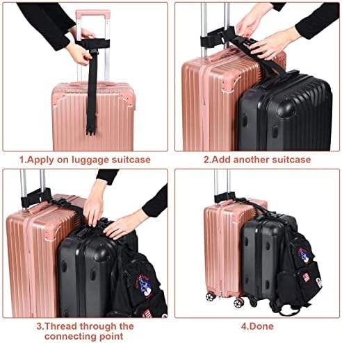 4 Pacote de tiras de bagagem conjunto, 2 Adicione uma mala de bagagem de bagagem 2 tiras elásticas de bagagem ajustáveis,
