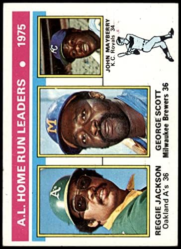 1976 Topps # 194 AL HR Líderes Reggie Jackson/George Scott/John Mayberry Kansas City Athletics/Brewers/Royals VG/Ex Athletics/Brewers/Royals