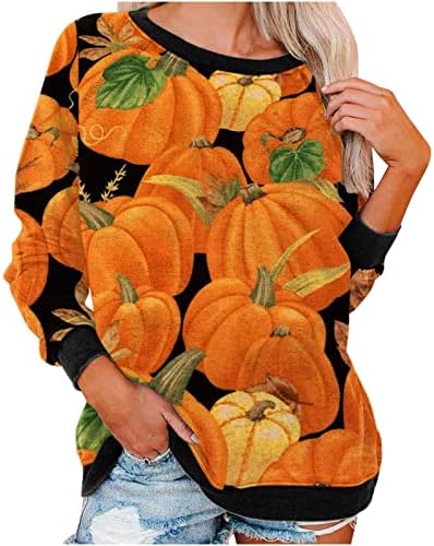 Sorto de Halloween de grandes dimensões Mulheres Mulheres Raglan Sleeve Crewneck Cartoon Cute Pumpkin Graphic Teen Girl Festival Cute Tops