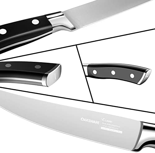 Facas de bife de Oaksware Conjunto de 8 com bloco, 5 polegadas de faca de bife não serrilhado, 8 peças Profissional Facas de jantar