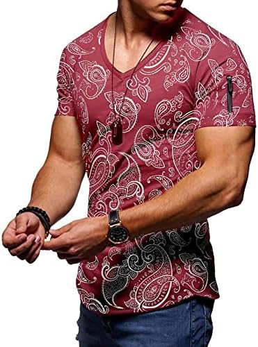 Camiseta de paisley atlética de mech-engneto, mangas curtas camisa fitness de fitness, camisetas slim fit bandana
