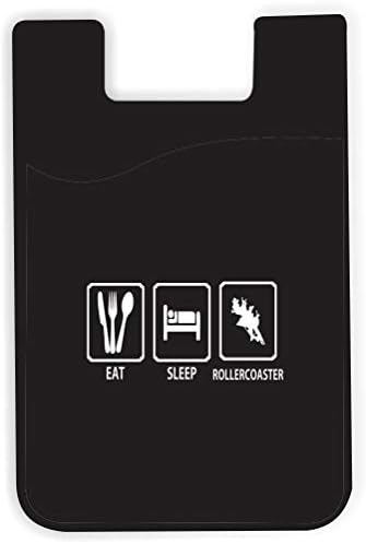 Fundo preto Eat Sleep Rollercoaster Design - Silicone 3M adesivo cartão de crédito Bolsa de carteira para iPhone/Galaxy Android