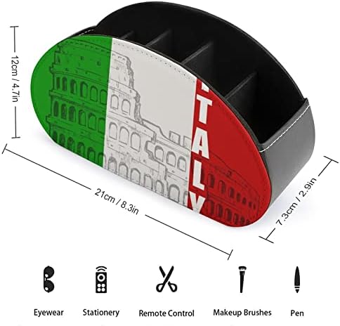 Roman Coliseu contra a Itália Flag TV Remote Control Holder Organizer Box com 5 compartimentos para desktop de escritório em casa