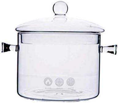 Panela de vidro Doitool com tampa, panela de vidro transparente para cozinhar no fogão, uma panela de cozinha de vidro de 1 litro para