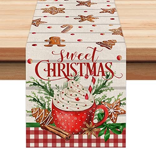 Decorações de Natal Gingerbread Man Table Runner 13x72 polegadas De decoração de bolo de Natal sazonal Fazendas de fábrica