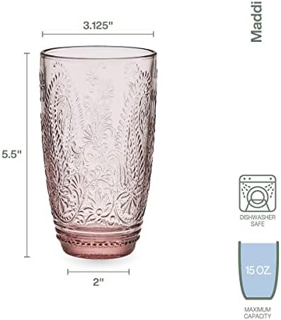 Fitz e Floyd Maddi Highball Tumbler Cups, conjunto de 4, blush