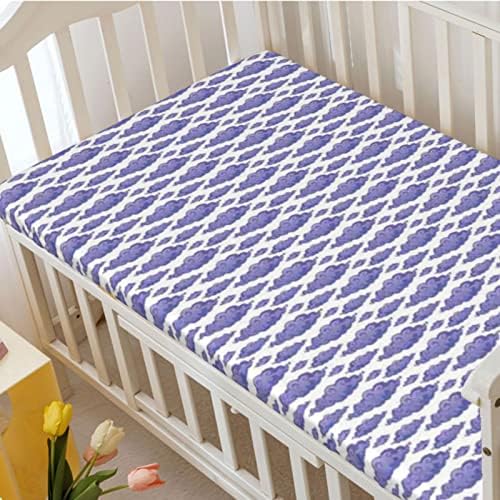 Folhas de berço ajustadas com temas de berçário, lençóis de berço portáteis de mini berço macios e respiráveis ​​- Ótimo para garotos ou garotas ou berçário, 24 “x38“, Violet White