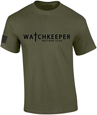 Mente Christian Shirt Watchkeeper Matthew 24:42 Scripture American Flag Sleeve T-Shirt Graphic Tee