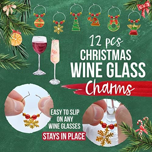 Temporada 4 Sparkles Conjunto de 12 peças Charms de vidro de vinho Christmas - Christmas Wine Charms para copos de caule em 6