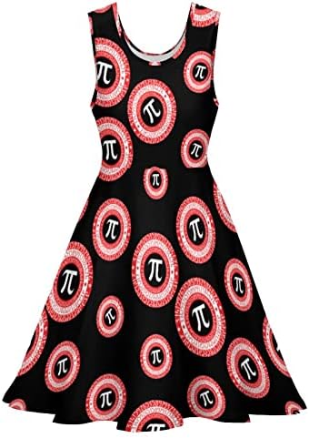 Pi Day Matemática Símbolo Feminino Ruffle Bainha Vestido Sem Sleesess Round Neck Summer Summer Dress