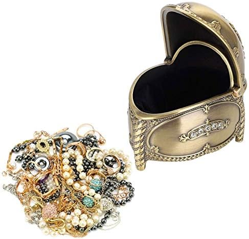 Caixa de jóias SFMZCM ， Classic Vintage Heart Shape Metal Jewelry Box Ring Ring Tinket Storage Organizer Bex Christmas Presente