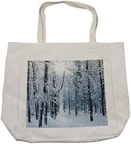 Bolsa de compras de inverno de Ambesonne, floresta coberta de neve Idyllic cenário de manhã de início da manhã Natureza Xmas, bolsa