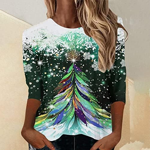 Christmas Sparkly Snowflake Tops, Women V pescoço de manga longa Tshirts casual PLUS TAMANHO ANO ANO NOVO SOLTHA