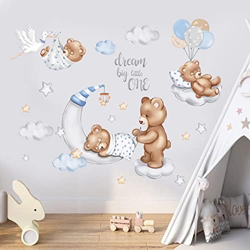 Maravilhas que adormecem os adesivos de parede de urso bebê sonham grandes nuvens balões descascam e adere ades