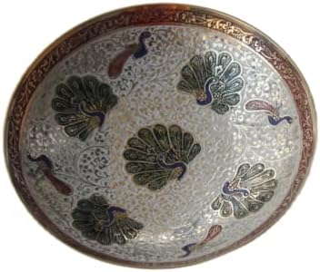 Parijat Handicraft Brass Decorativa Tigela de frutas secas Trabalho de escultura - Tamanho 9 Linda cor de pavão dourado