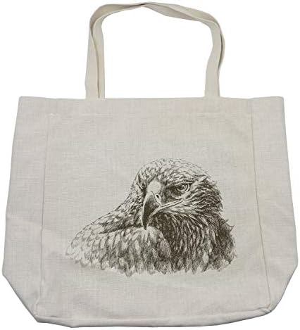 Bolsa de compras de Ambesonne Eagle, ilustração do Eagle Wildlife Predator Bird Power Power Retrato de arte monocrômica