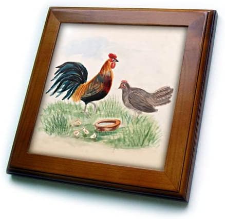 Imagem de 3drose de frango em família pintando galinha galo e. - ladrilhos emoldurados