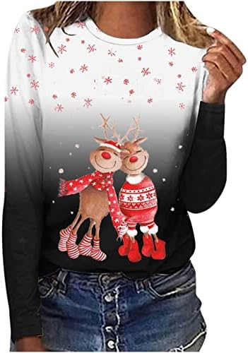 Camisa de manga longa de Natal para mulheres gradiente de pescoço tshirts casual estirado solto exaustor de natal confortável