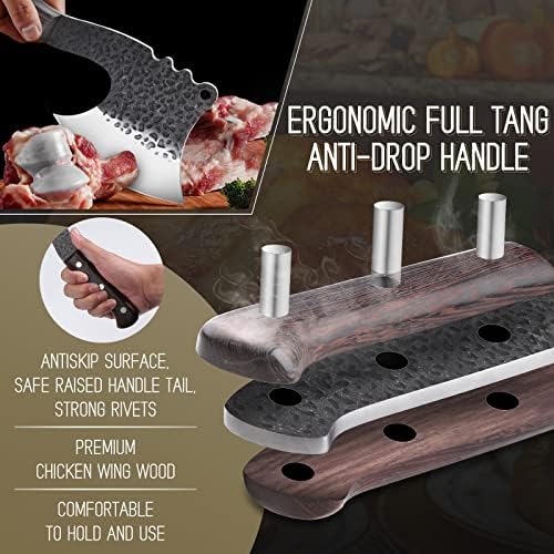 Univinlions Carne Cleaver Knife para Corte de carne Machados de açougueiro pesado de serviço forjado helicóptero de Tang Full Tang para cozinha ao ar livre para churrasco para o dia da mãe dos presentes da mãe Men Men aço de alto carbono aço de carbono aço