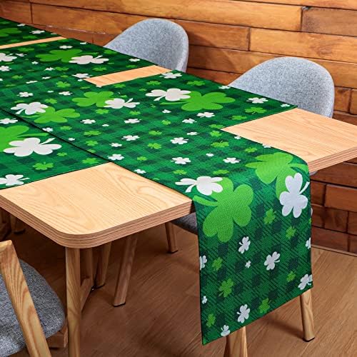 7 peças St Patrick's Table Runner com 6 placemats turlap verde shamrock tabela corredor definido férias felizes Lucky turlap para o dia de St. Patrick's Party Home Kitchen Dining Table Decorações 14 x 70 polegadas