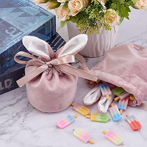 UR URLifehall 10 PCs sacos de veludo rosa com coelho Praques de jóias de jóias de cordão de coelho pequenos sacos de doces para suprimentos
