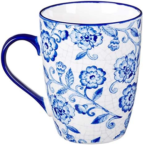 Blue Birds - Believe Hope Pray & Love Inspirational Blue and White Floral Ceramic Coffee/Tea Caneca para mulheres Conjunto de caixas/4 xícaras de café