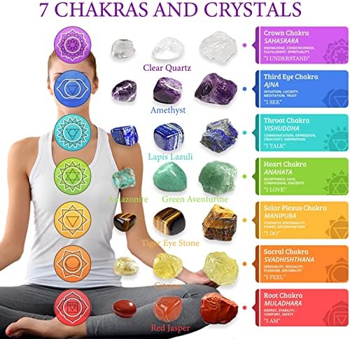 39pcs Cristal de cicatrização natural para iniciantes - 7 pedras de chakra crua, 14 pedras caçadas, colares de chakra e