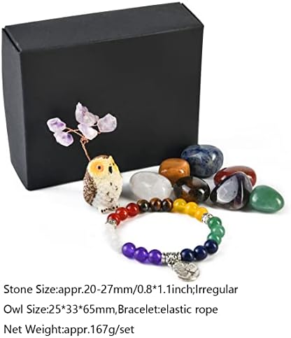 Cristais de cura de nuzujx Conjunto de cristais de chakra kit de pedra de cura incluem 7 pedras de chakra crua e caída, pulseira