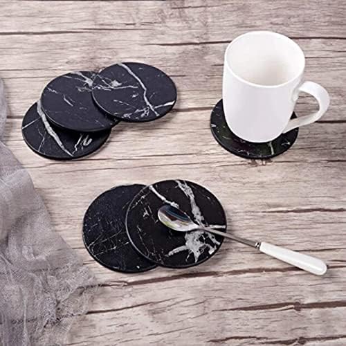 Coasters de Yuhean para Drinkscoasters para bebidas de 6 peças com suporte, mármore conjunto de casca de tapete redonda preta de casas e cozinha Conjunto de montanha-russa