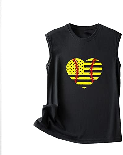 Camisa de beisebol feminina American Flag Heart Print Top 4 de julho Camisetas patrióticas Casual Tamas de manga