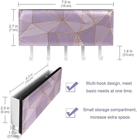 Organizador geométrico de rack de linha de ouro roxo de polígono com 5 ganchos de parede banheiro prateleira de cozinha